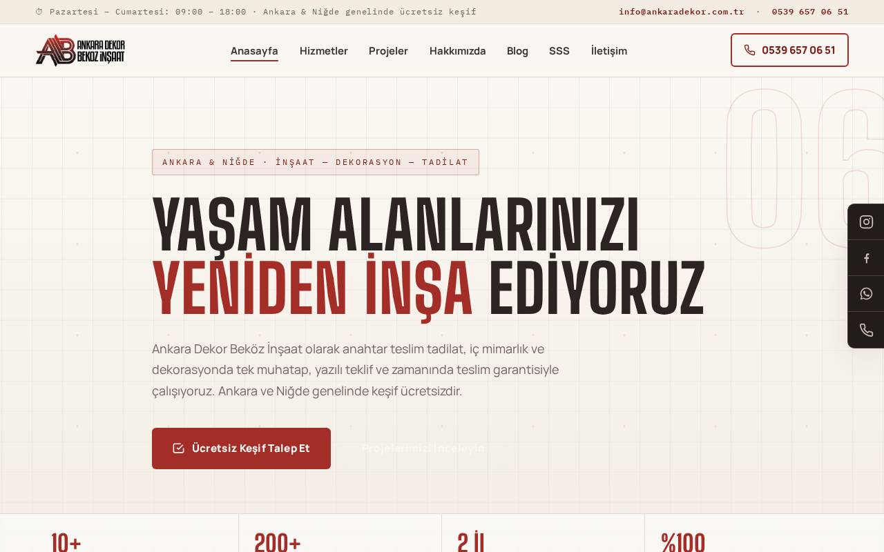 Ankara Dekor Bekoz İnşaat web sitesi tasarımı